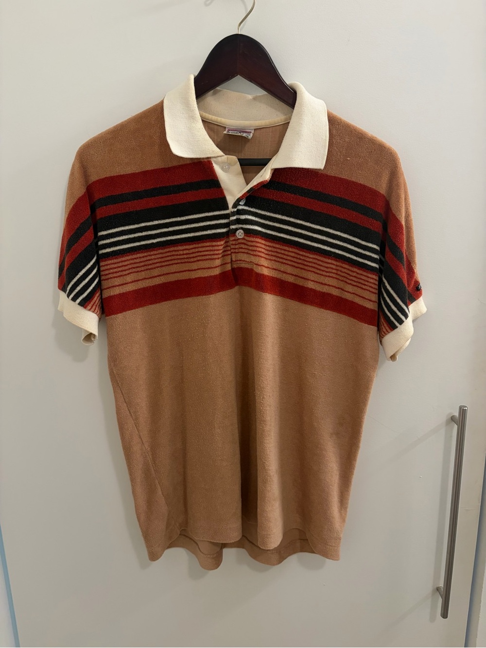 Stripe Terrycloth Polo Shirt with White Collar
